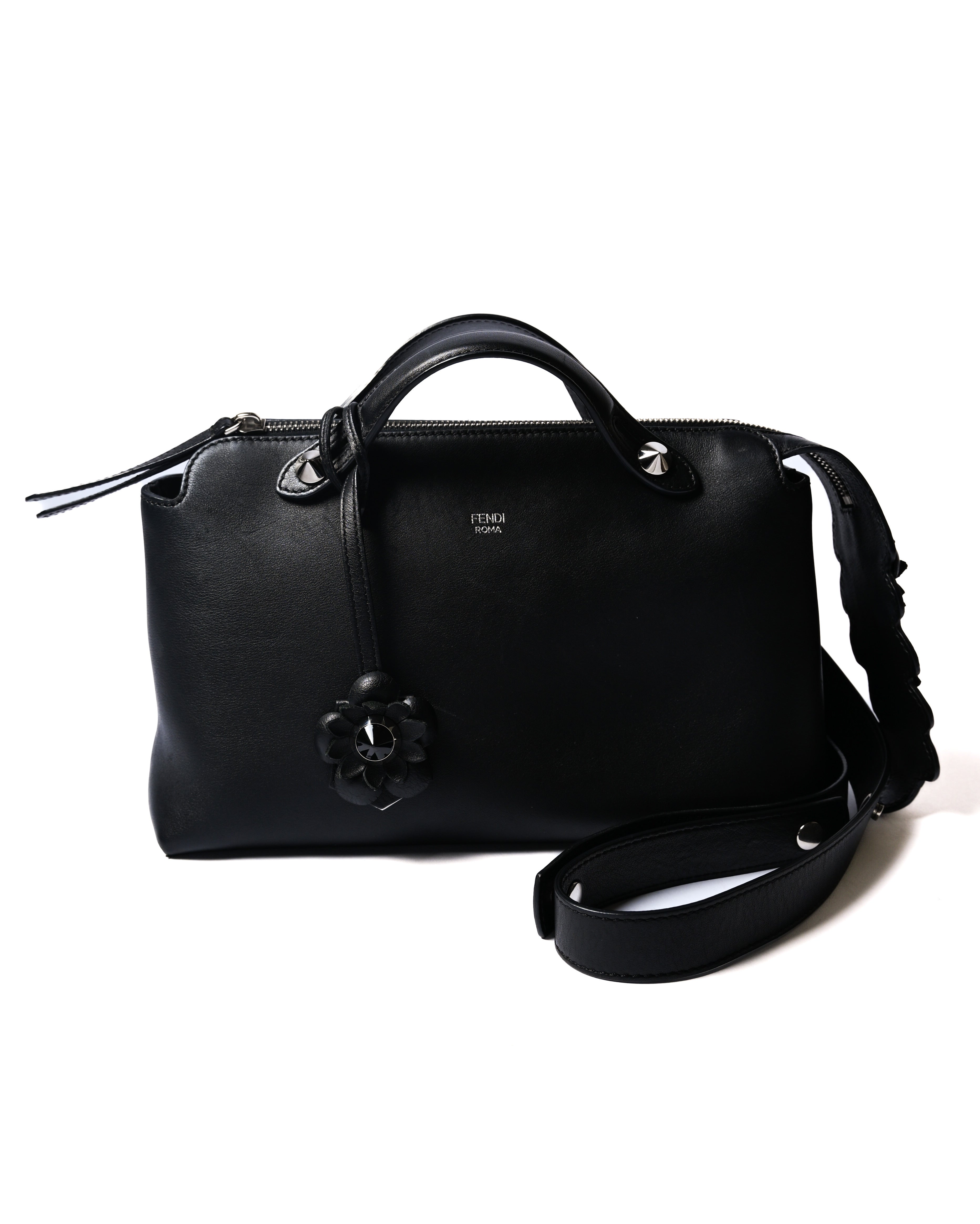 FENDI/ “By The Way Medium” Flower Detailed 2 Way Hand Bag Black