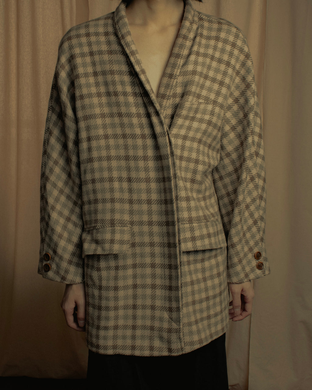 "GUCCI" 80’s checked wool shawl collar jacket