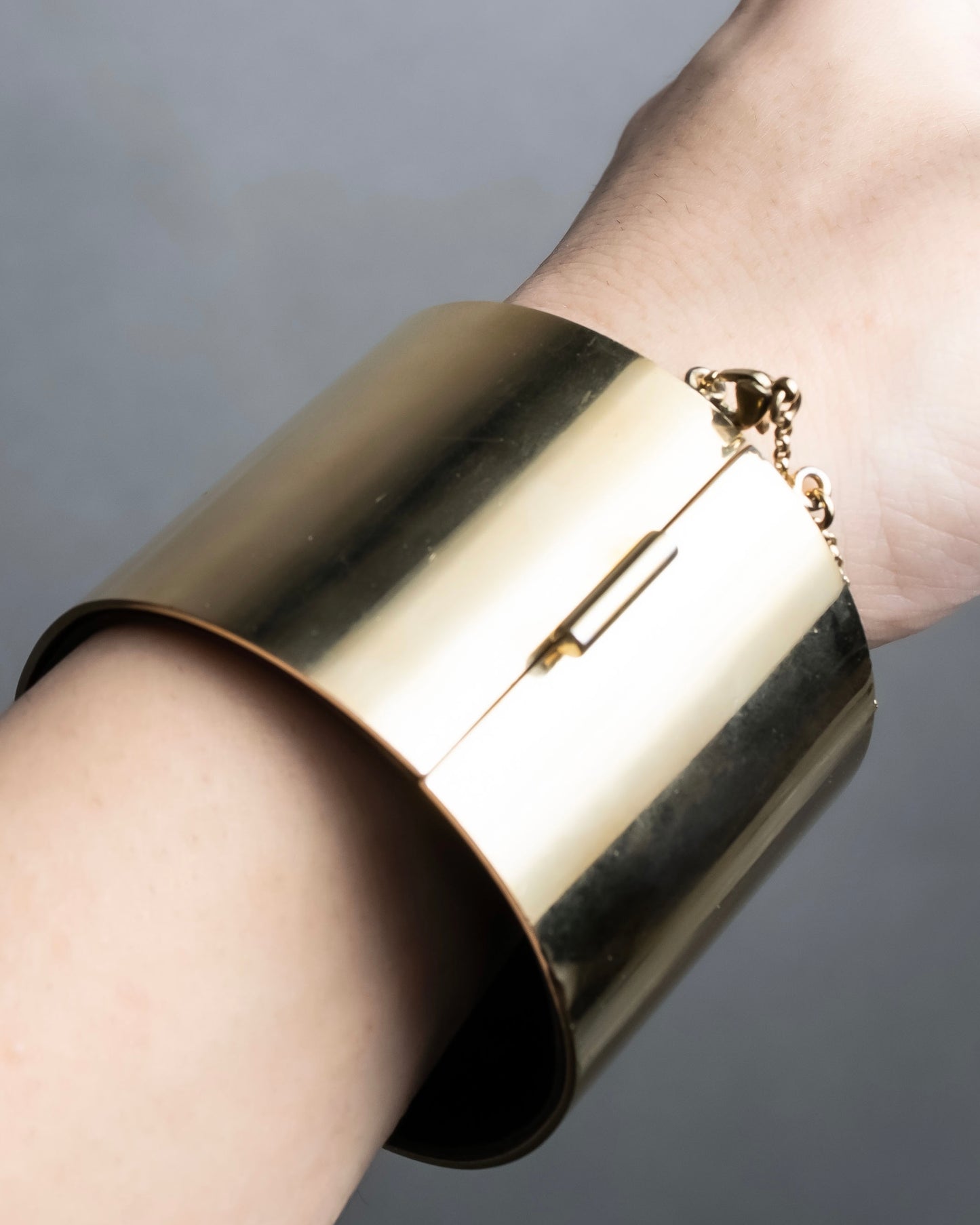 "CELINE" Large leather docking gold bracelet