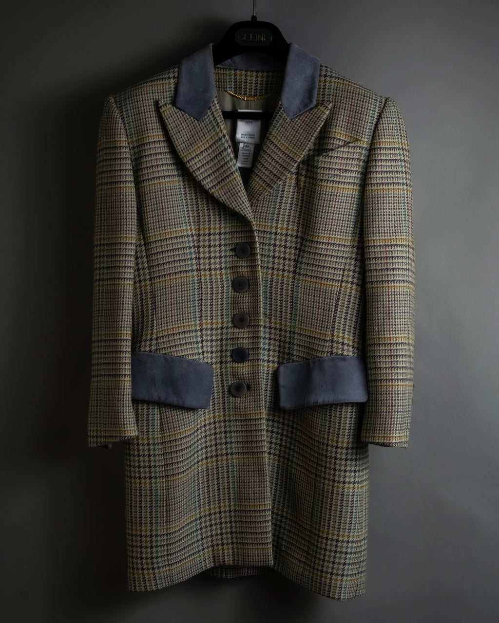 "CELINE" 90’s–00’s checked velvet collar coat