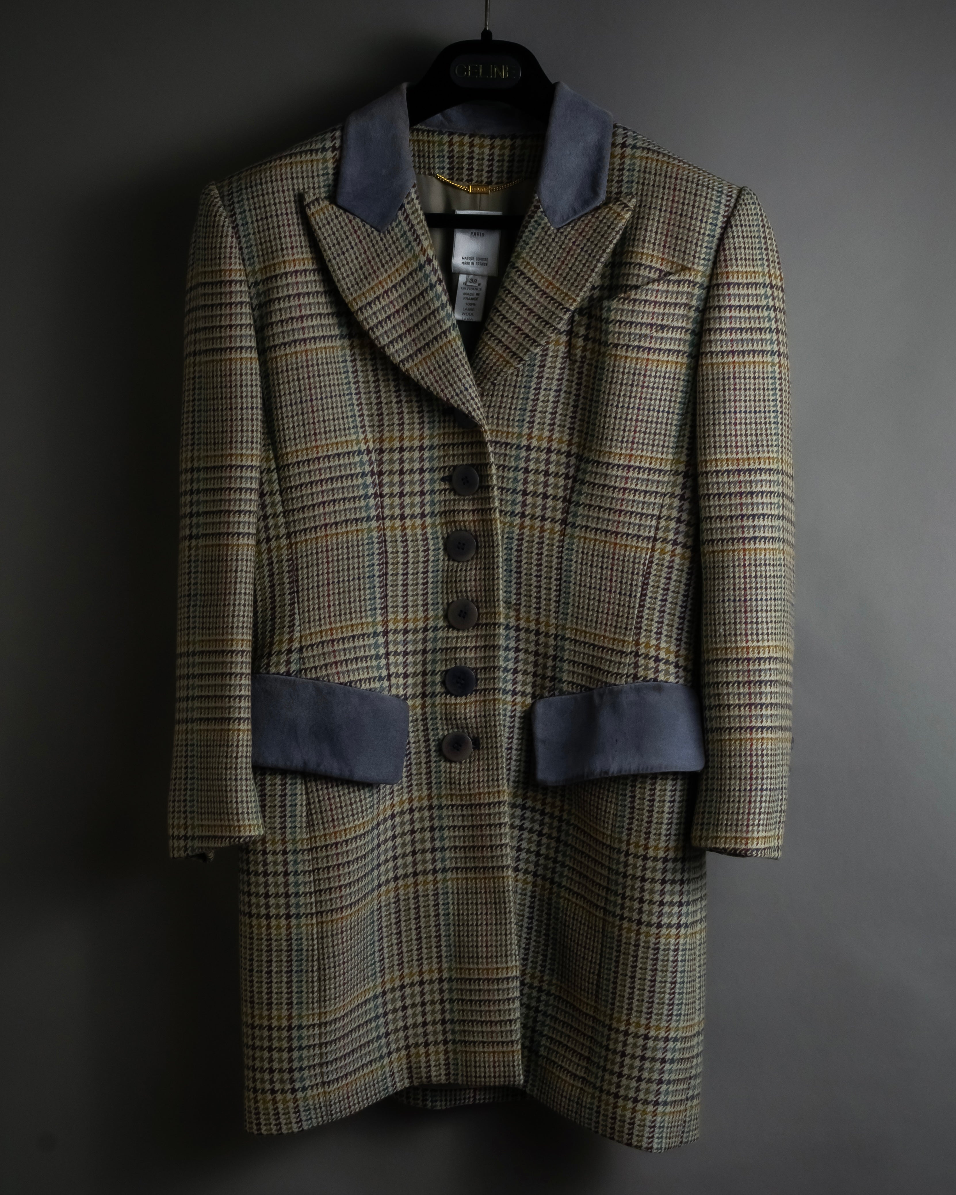 "CELINE" 90’s–00’s checked velvet collar coat