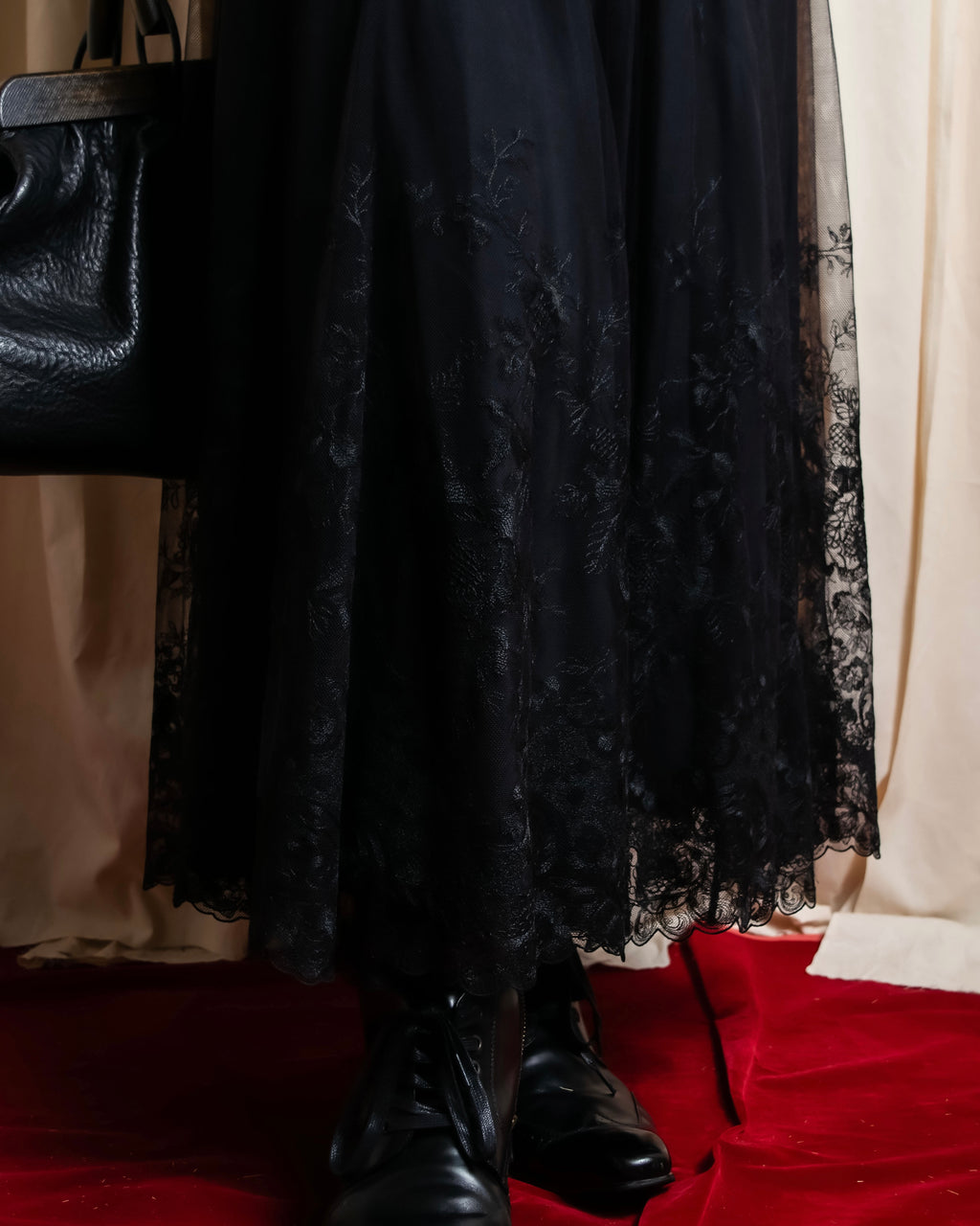 "LOUIS VUITTON" Tiered embroidered design flared skirt