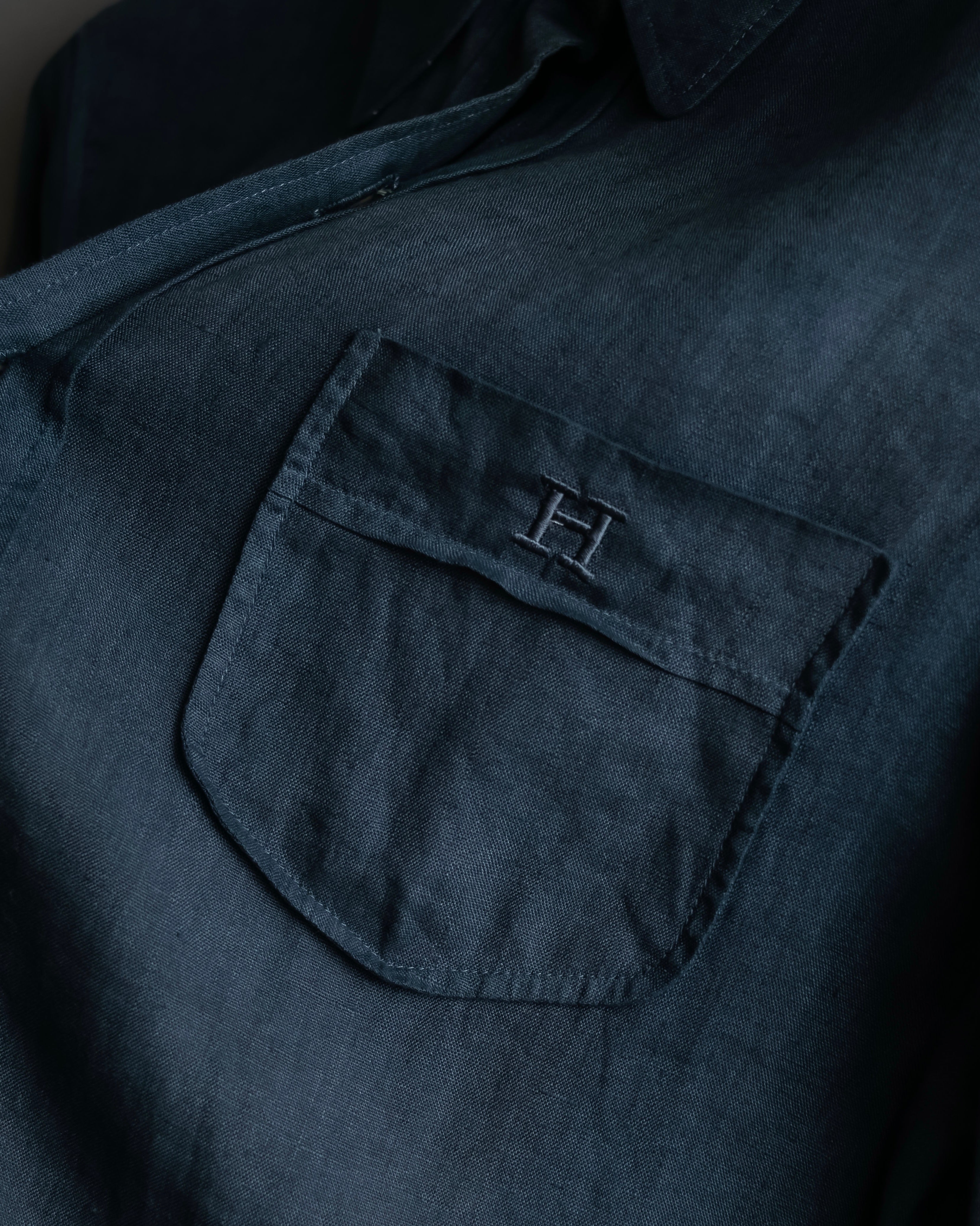 "HERMES" 90's Military detail linen long shirt dress