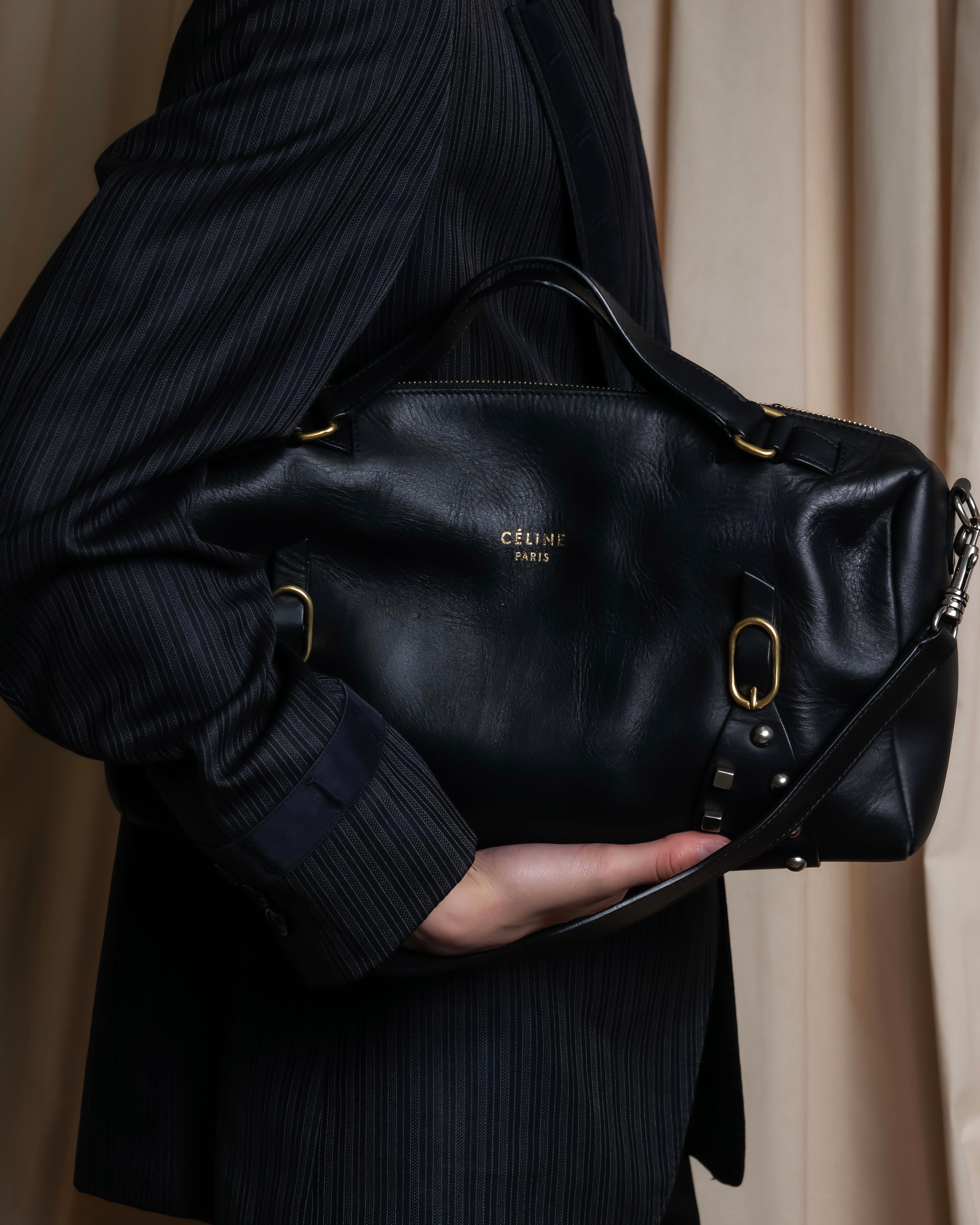 "CELINE" Various studs horizontal leather 2way bag