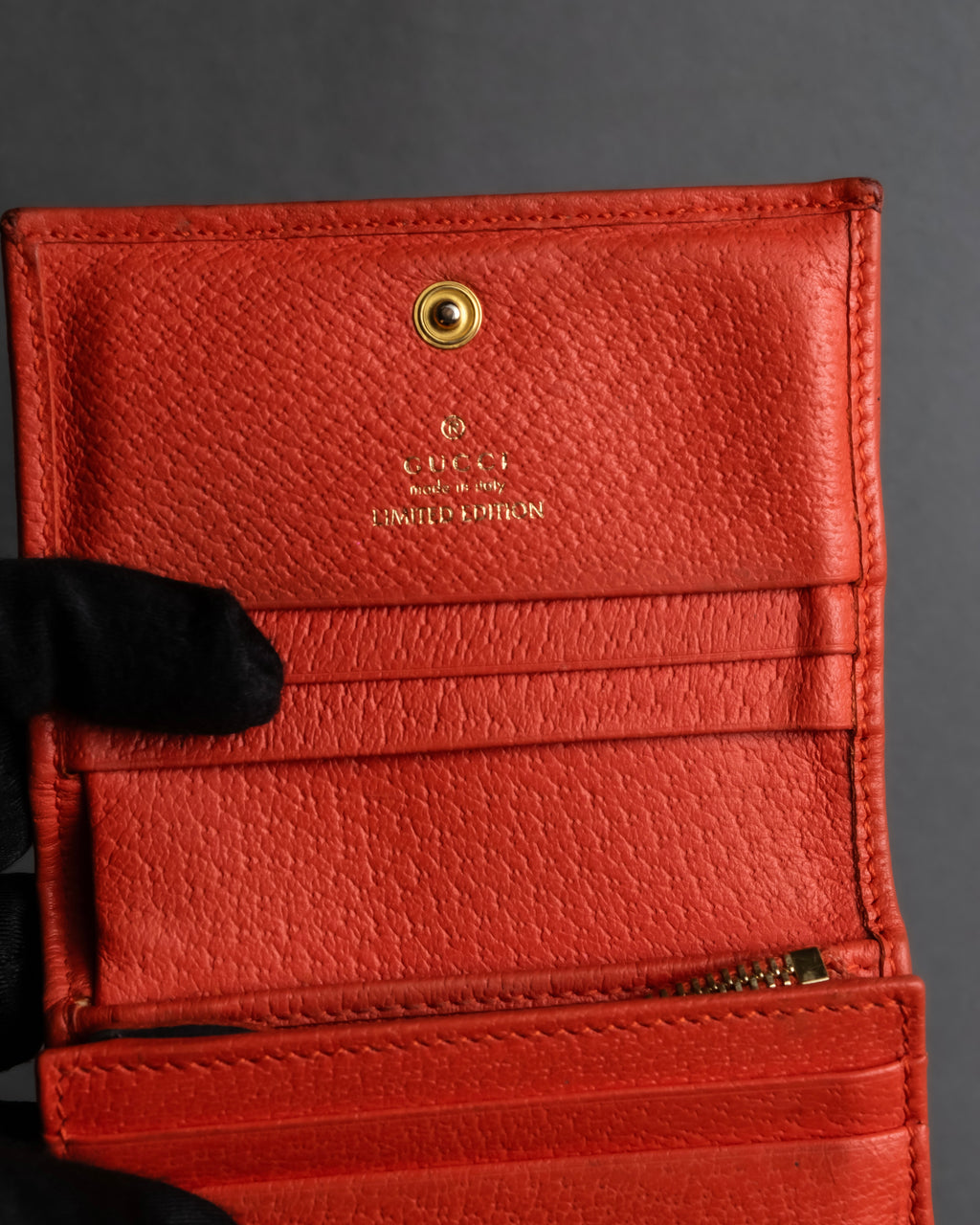 "GUCCI" Botanical pattern double G motif leather bifold wallet