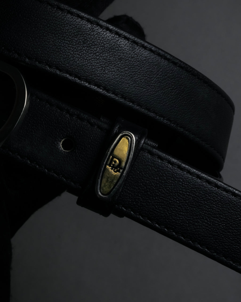"Christian Dior" Logo buckle slim leather belt