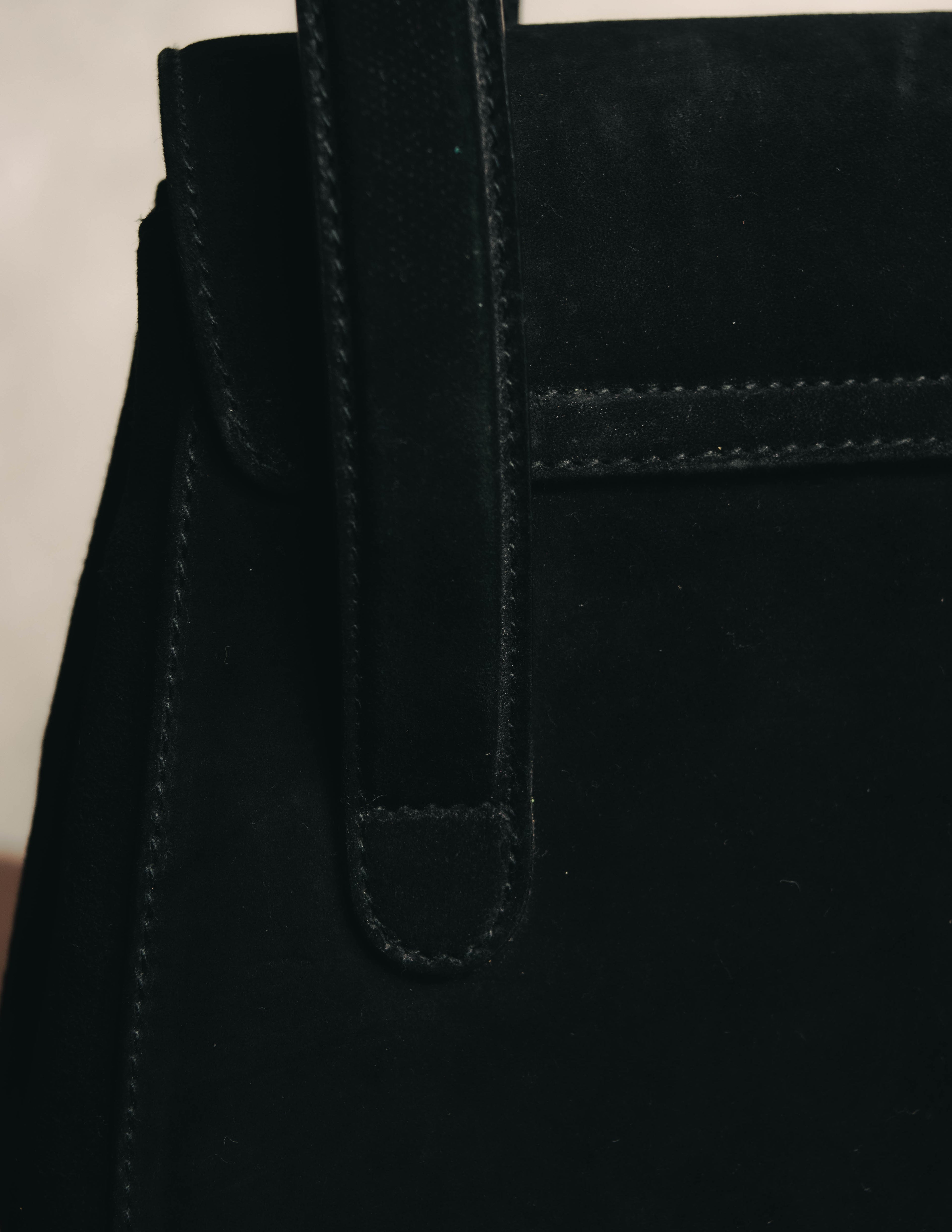 "Salvatore Ferragamo" 90's Black suede top handle handbag