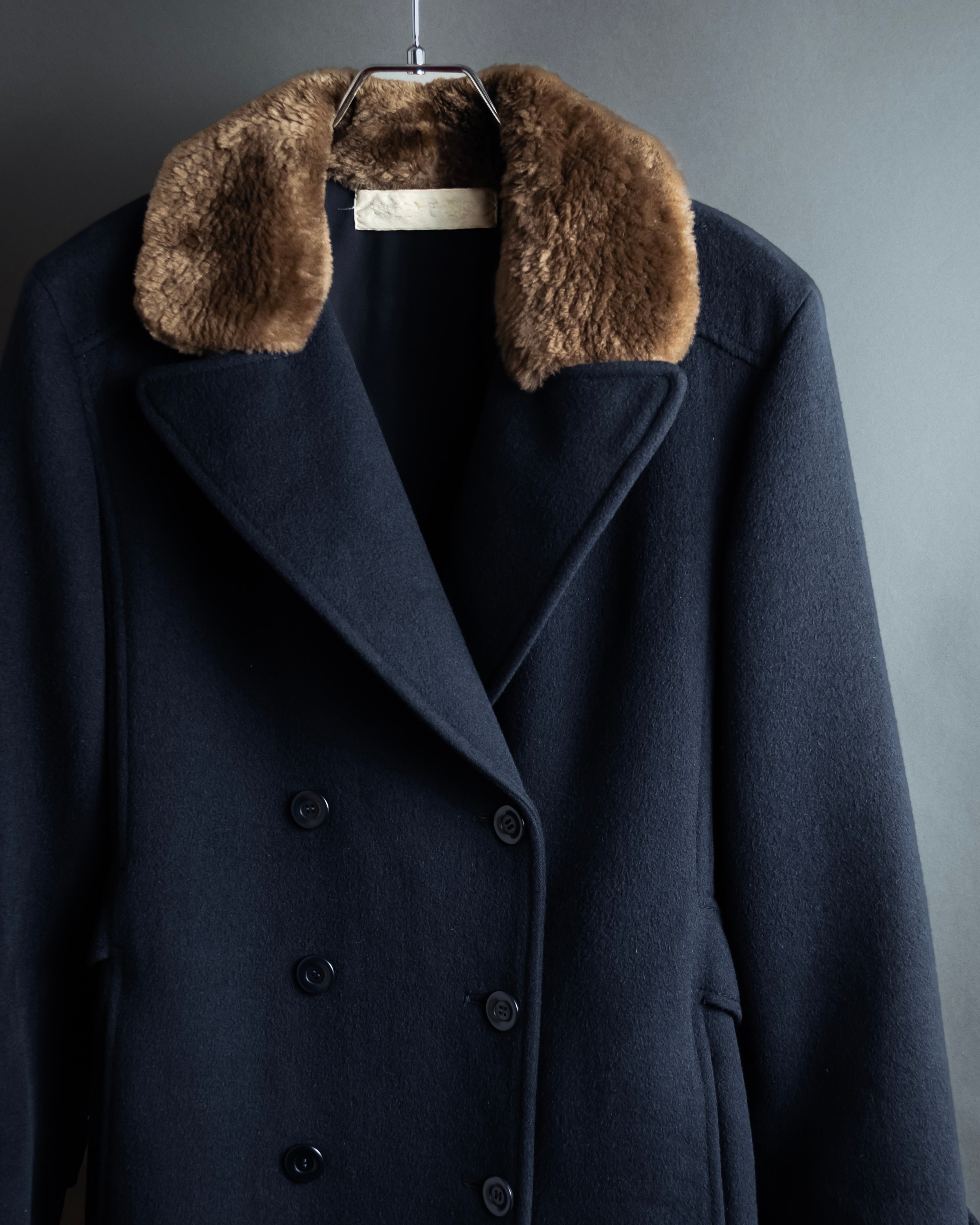 "VALENTINO" Fur collar double-breasted wool coat