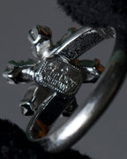"Christian Dior" Flower motif rhinestone silver ring