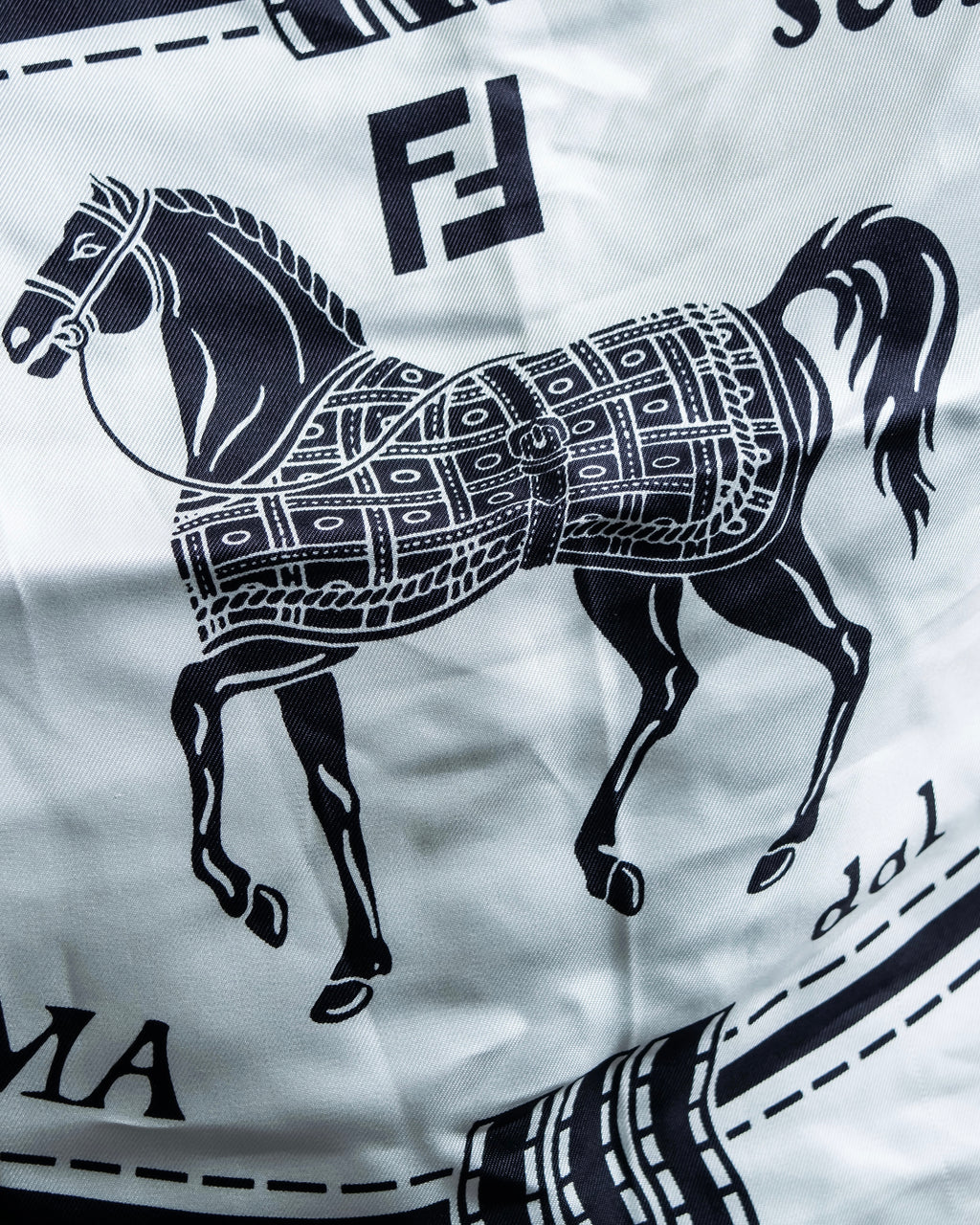 "FENDI" Horse motif FF logo Selleria large scarf