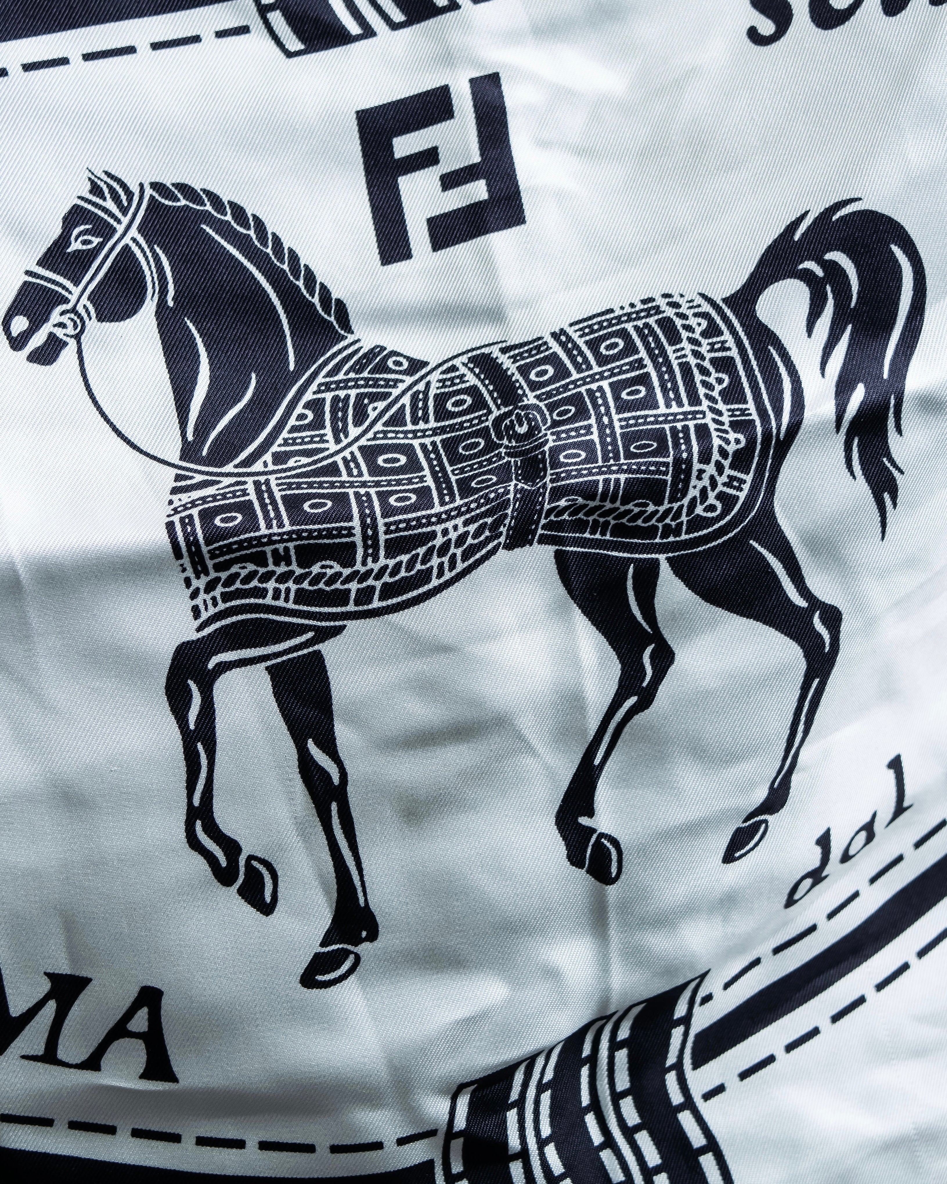 "FENDI" Horse motif FF logo Selleria large scarf