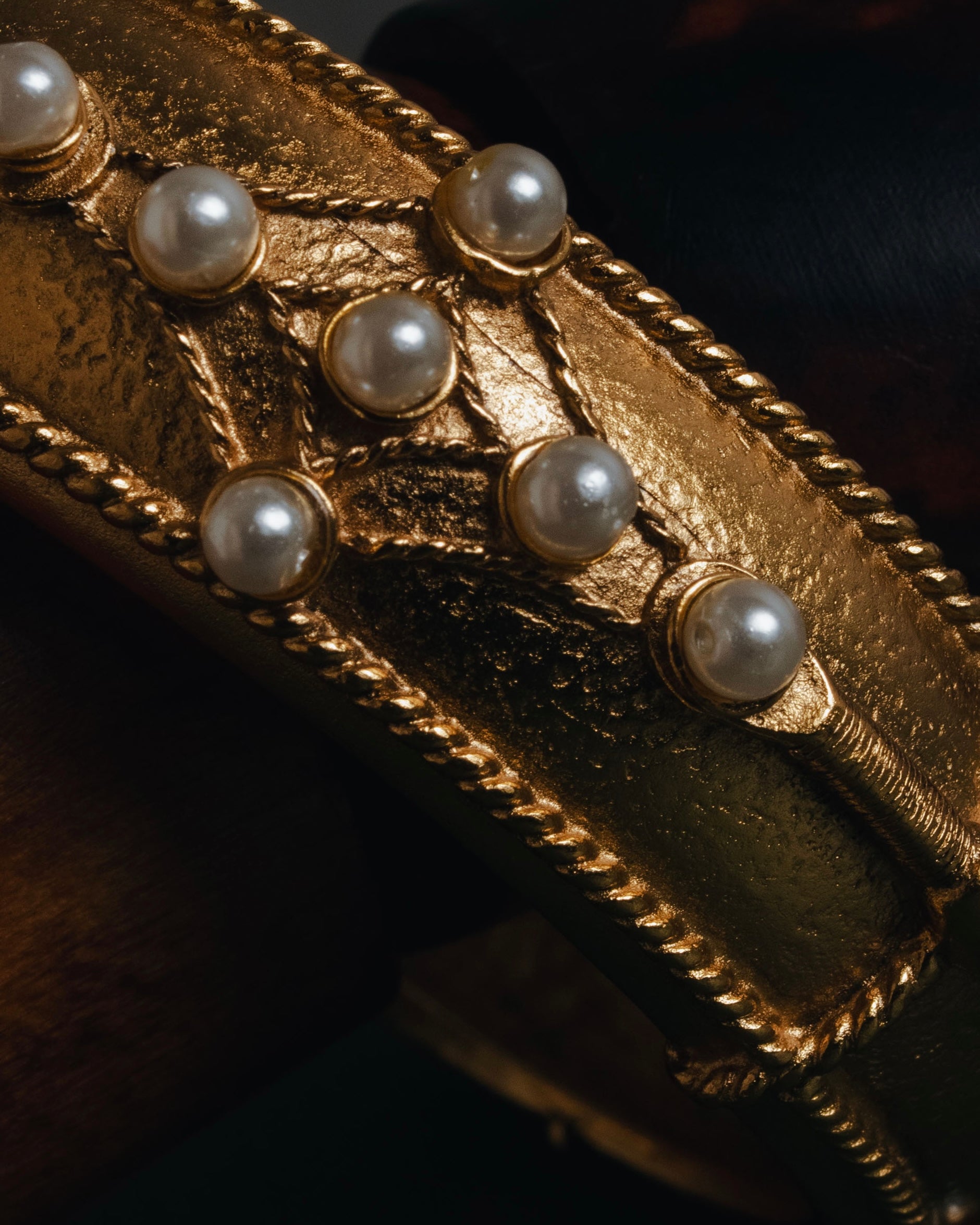 索尼娅·里基尔 80年代末至90年代初哑光金镀仿珍珠伊特鲁里安复兴风格手镯