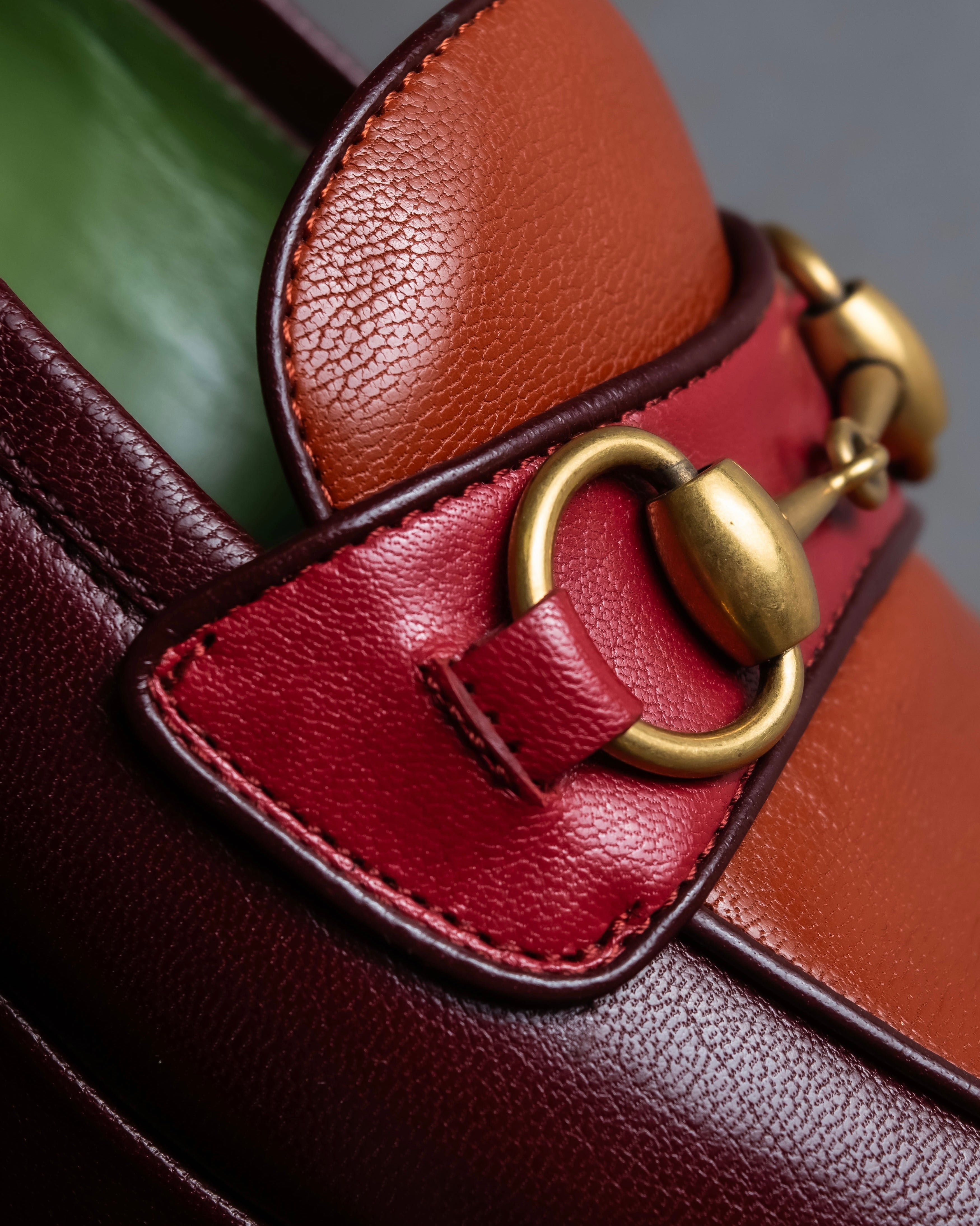 "GUCCI" Multicolor horsebit design heeled loafers