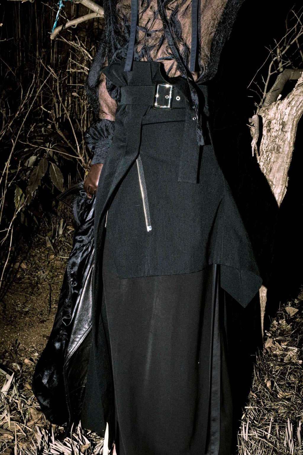 "Yohji Yamamoto" double zip asymmetric skirt