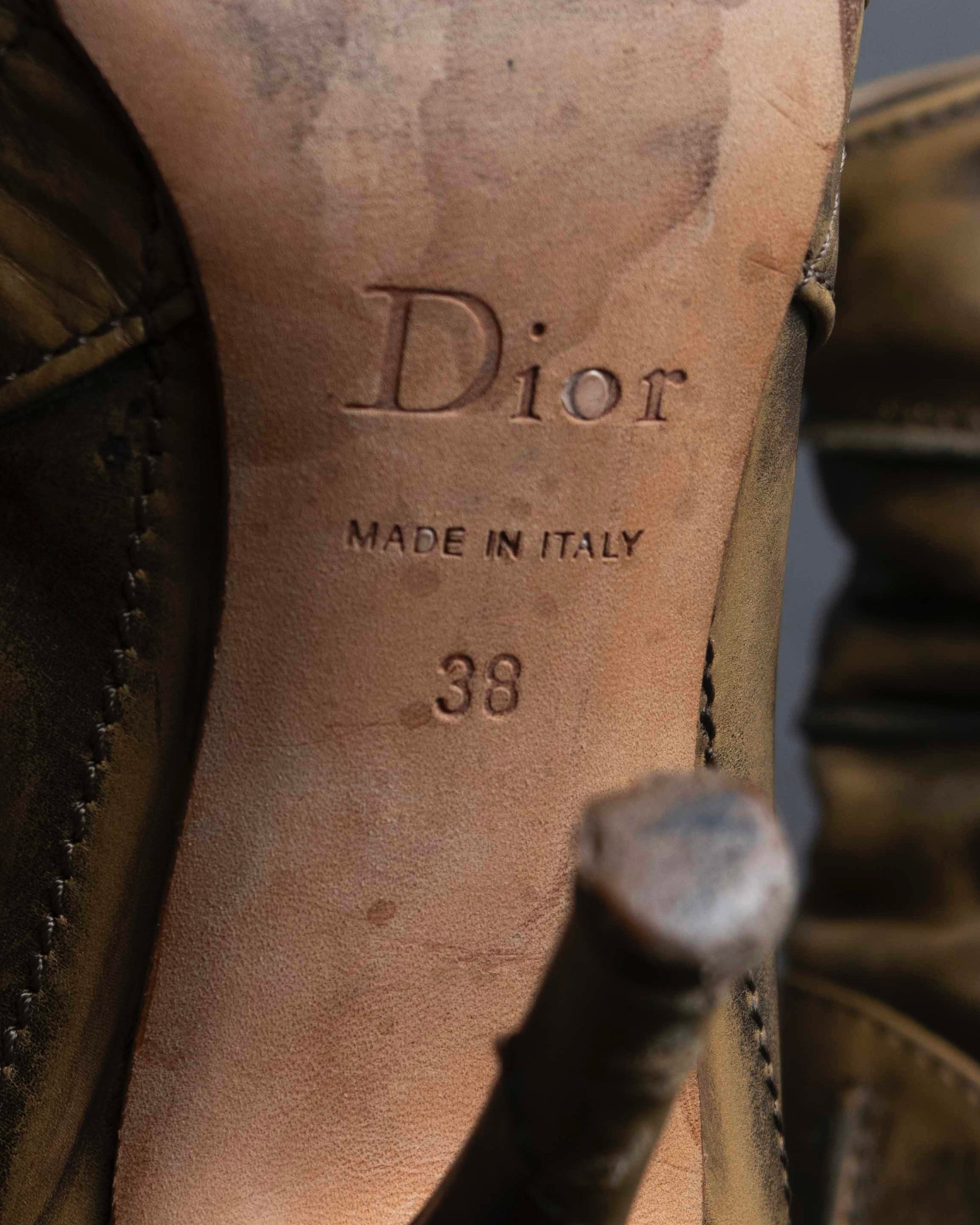 "Dior" Vintage style processing brown heel pumps