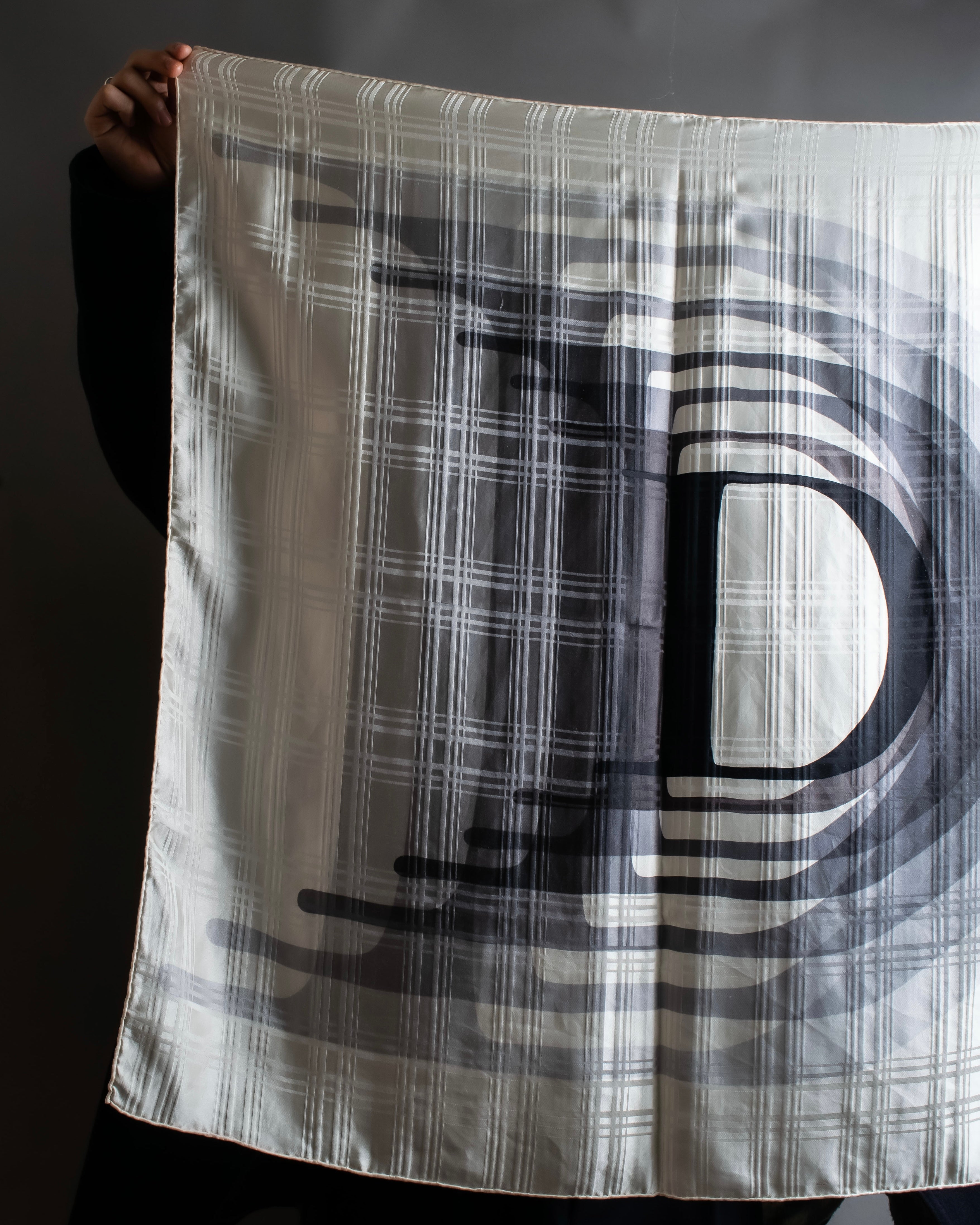 "Christian Dior" Blurred D &amp; check pattern square scarf