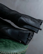 "YELLO" Lace up suede like stiletto heel knee-high boots