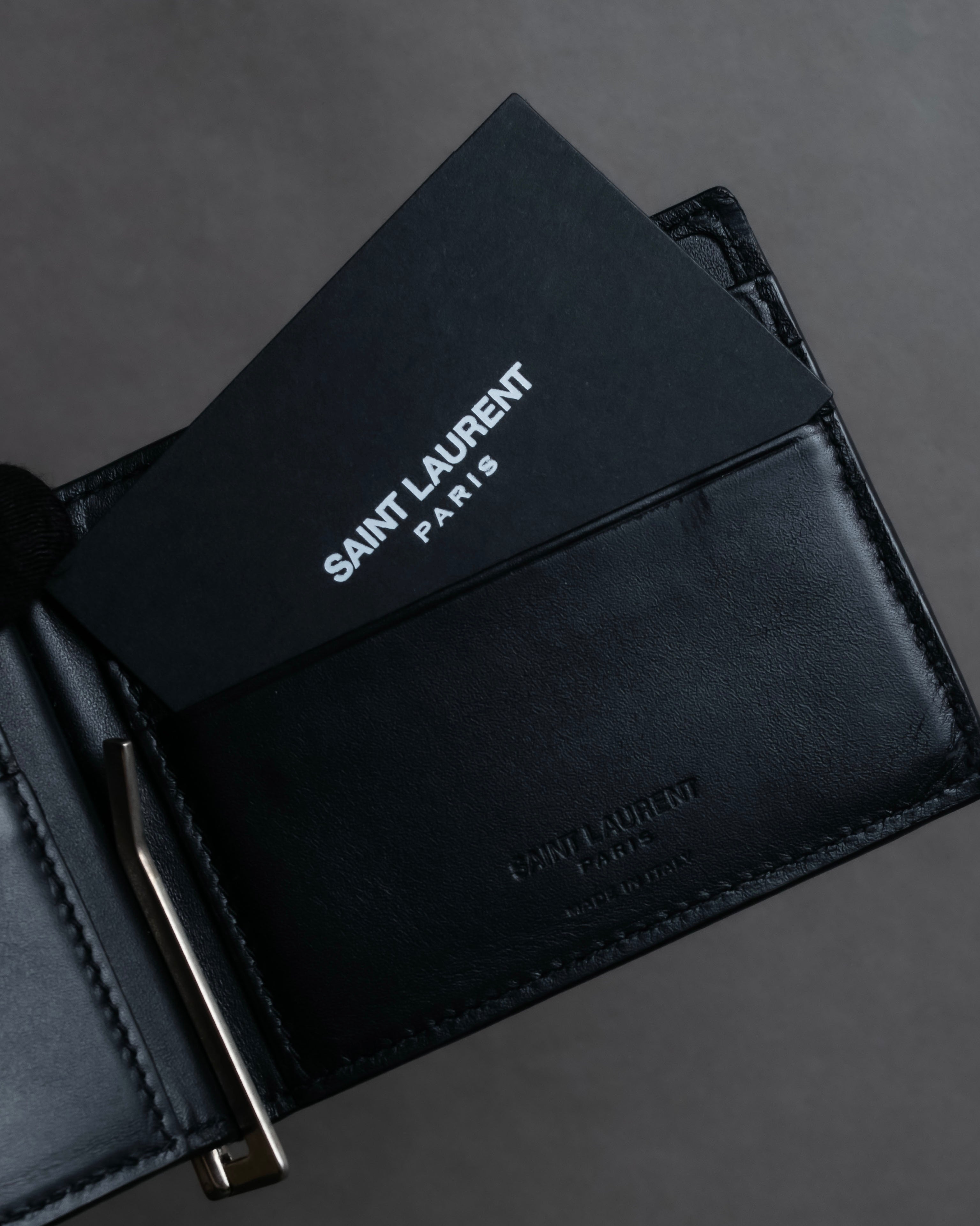 "Saint Laurent" Crocodile embossed leather bi-fold money clip