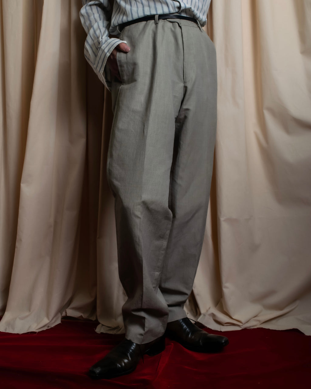 "HERMES" Cotton linen wide tapered slacks