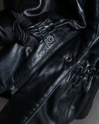"Claude Montana" Drawcord detail stand-up collar leather blouson