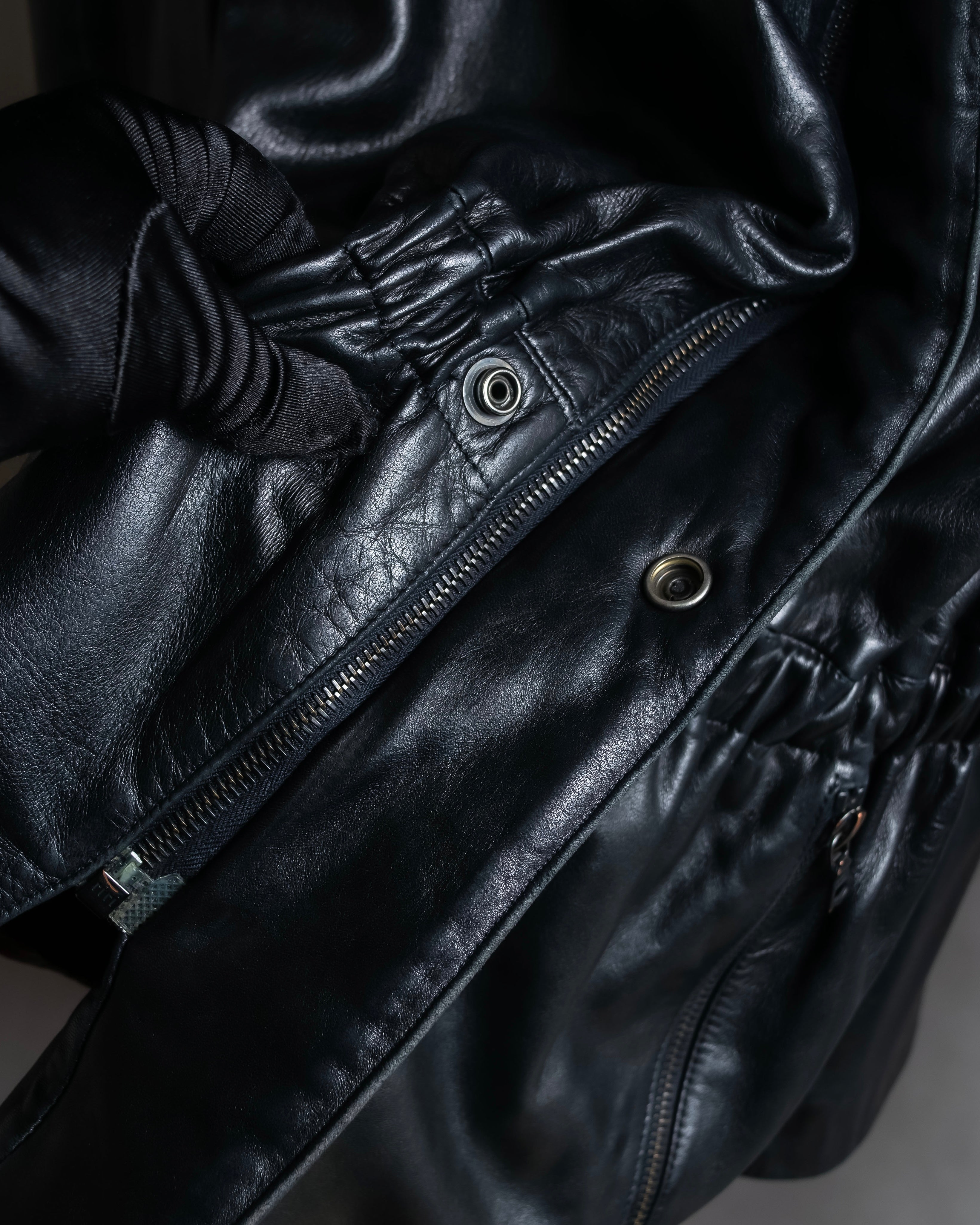 "Claude Montana" Drawcord detail stand-up collar leather blouson