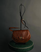 -SPECIAL- "Salvatore Ferragamo" 90's Glossy crocodile pattern shoulder bag