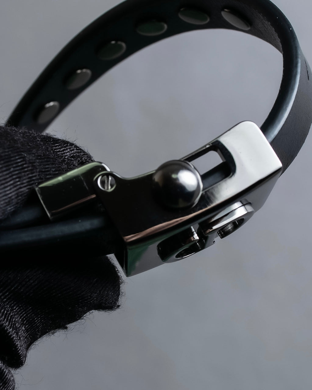 "Christian Dior" Silver stud detail narrow leather belt