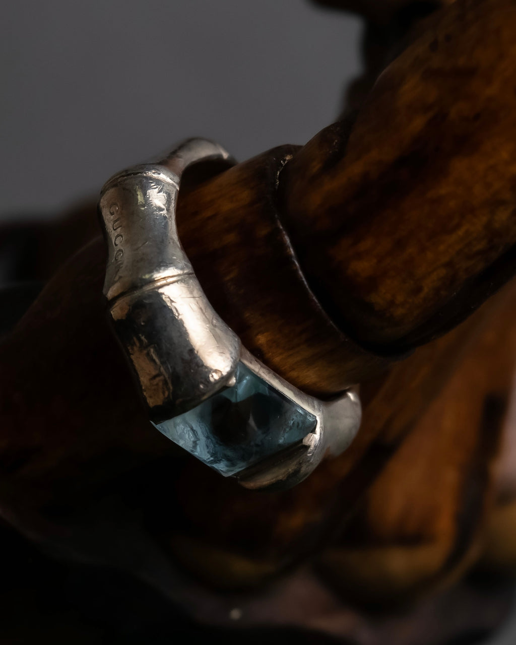 "GUCCI" Bamboo motif stone top silver ring