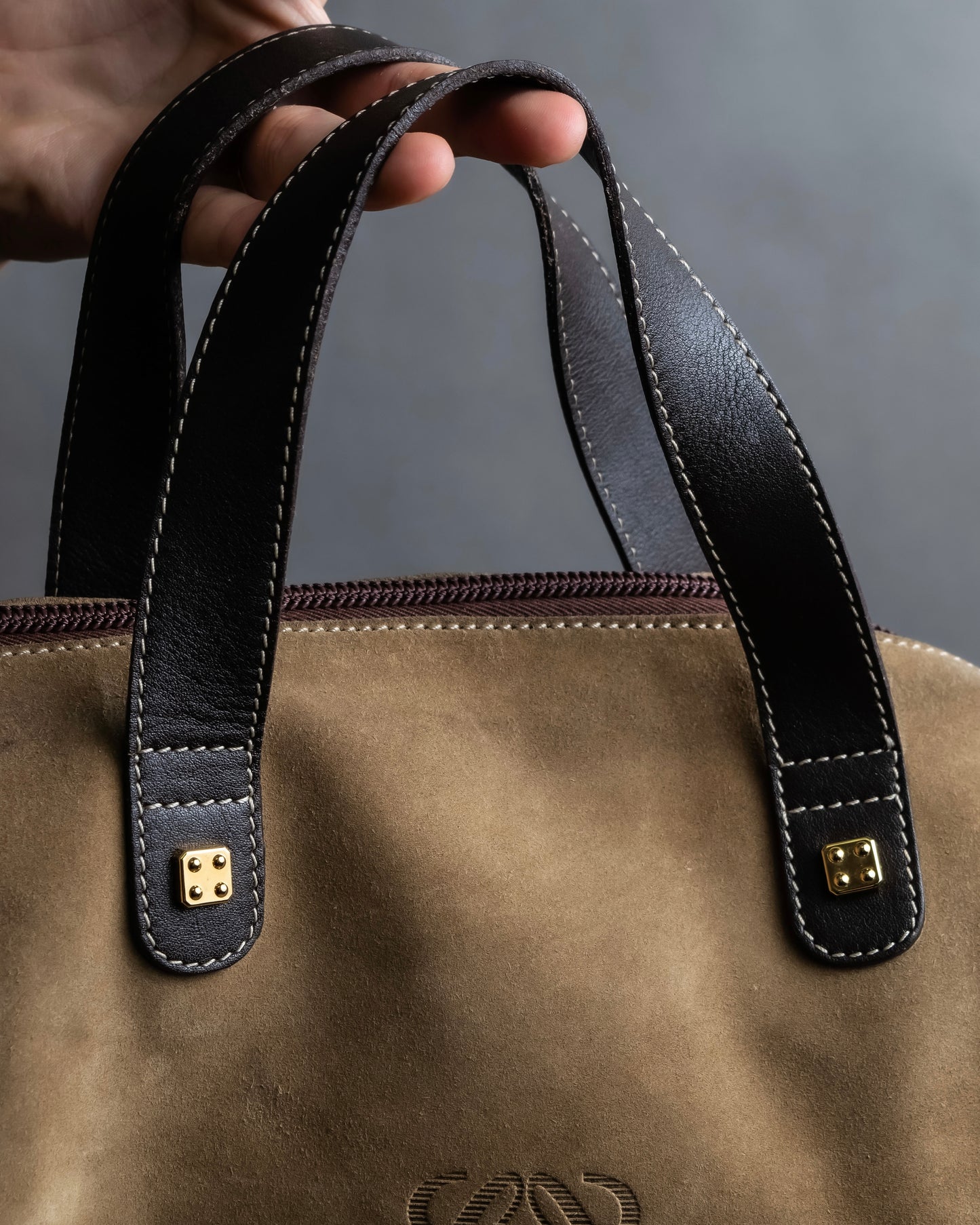 "LOEWE" Logo engraved suede mini boston bag