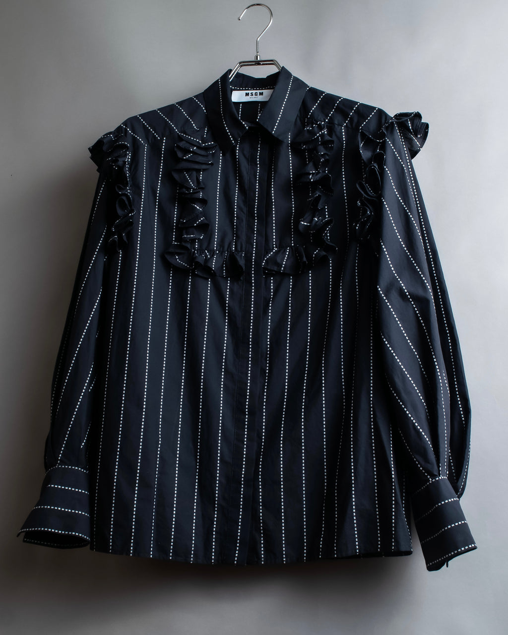 "MSGM" Frill design logo pinstripe pattern shirt