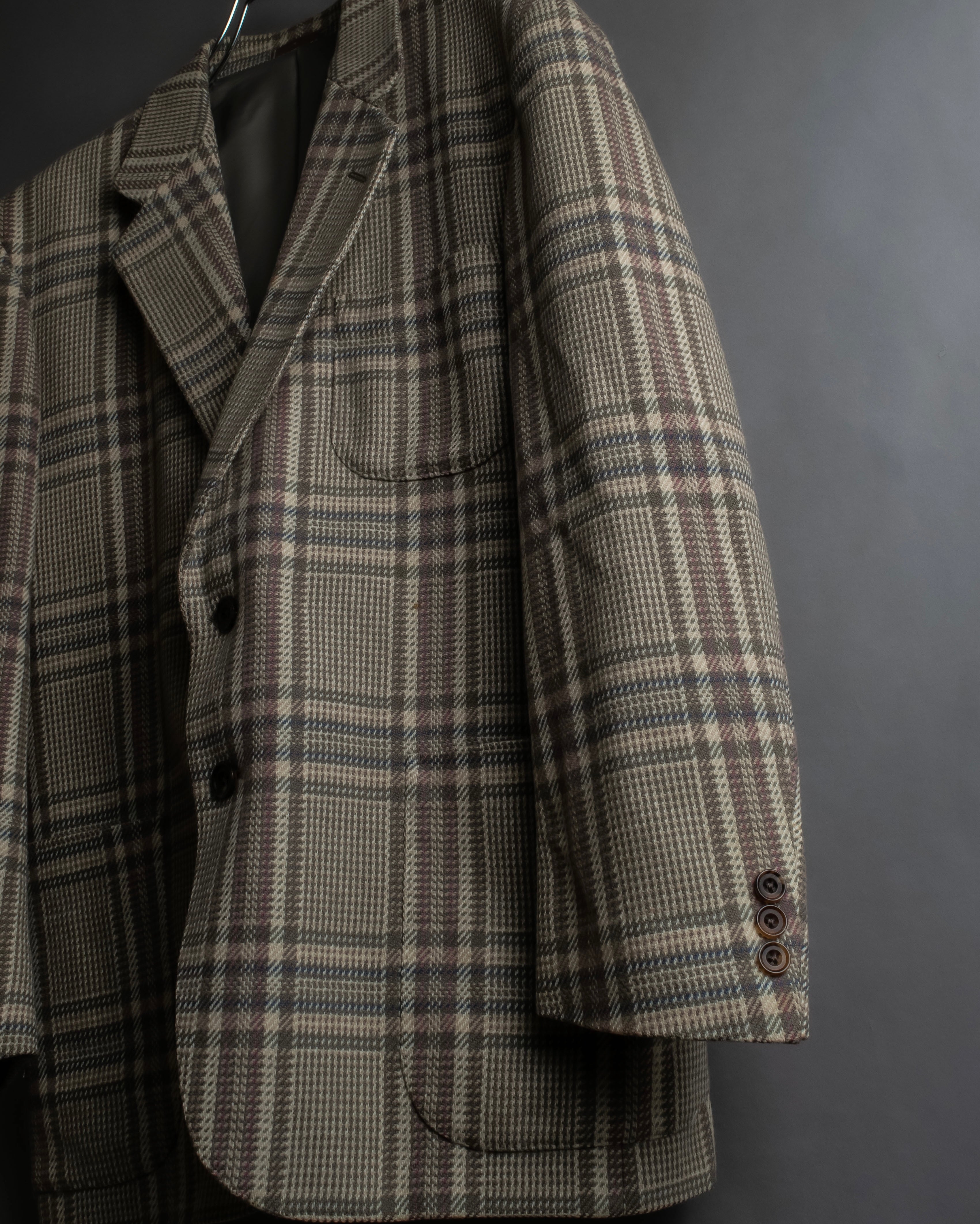 "BURBERRYS" Windowpane pattern tweed tailored jacket