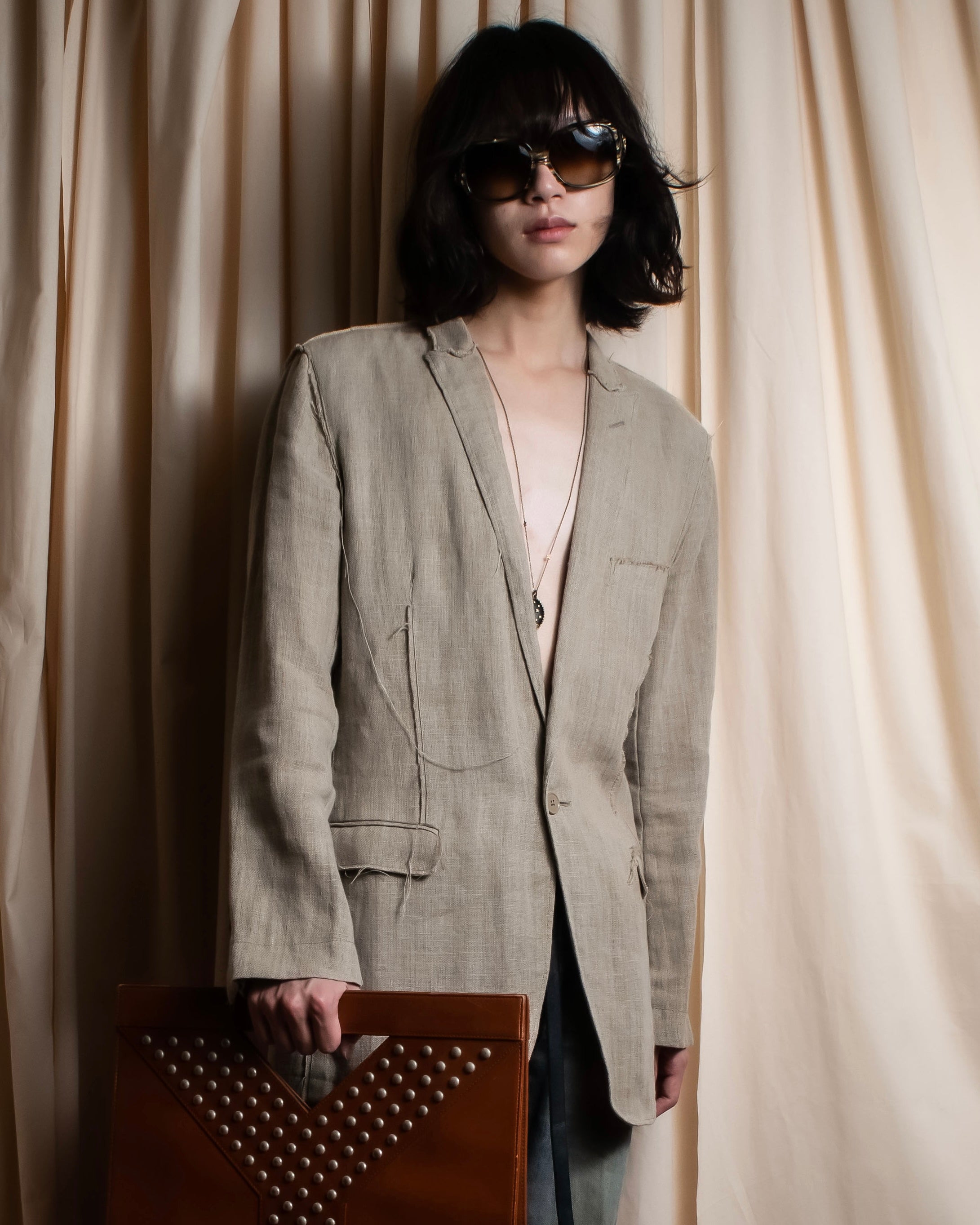 "Dolce & Gabbana" Raw edge frayed linen tailored jacket