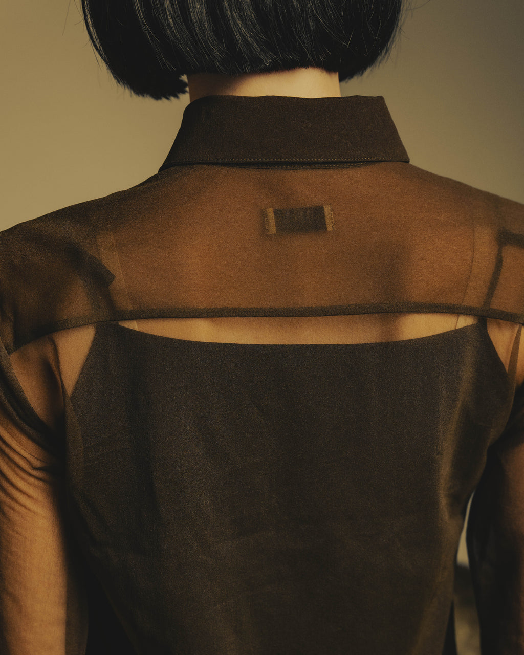 -SPECIAL- “Dries Van Noten” 20’s Sheer brown tailored long sleeve shirt
