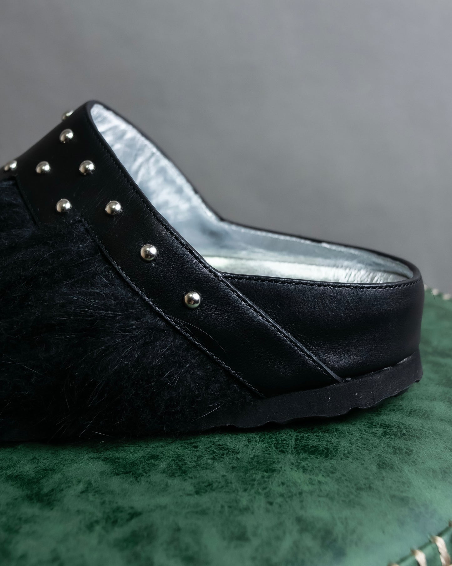 "LONGCHAMP" Fur & stud design chunky sole slip ons shoes