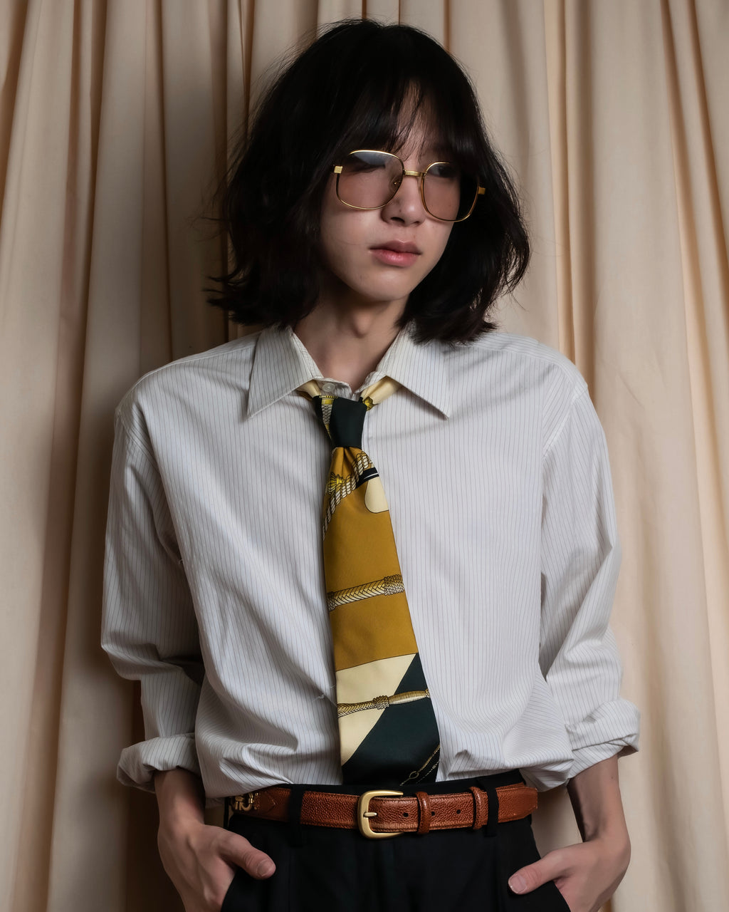 "HERMES" Horse harness motif silk neck tie