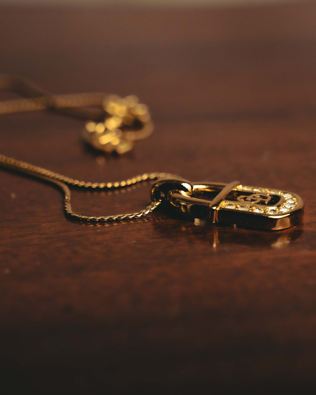 "Christian Dior" 90's Rhinestone padlock pendant necklace