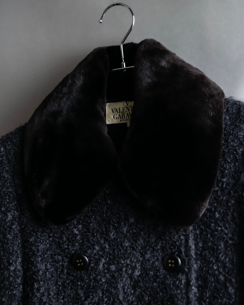 "Valentino Garavani" Fur collar boucle wool mid-length coat