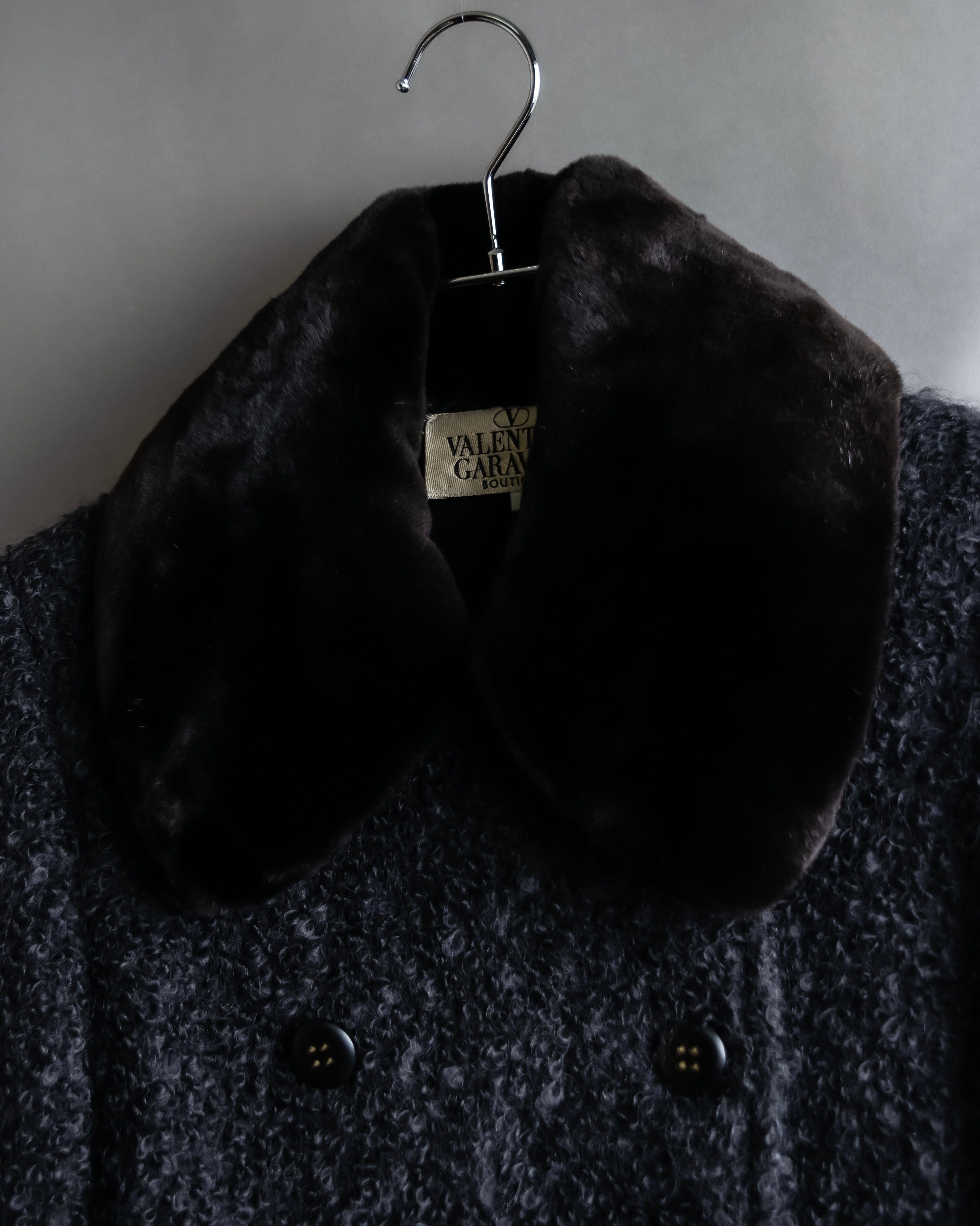 "Valentino Garavani" Fur collar boucle wool mid-length coat