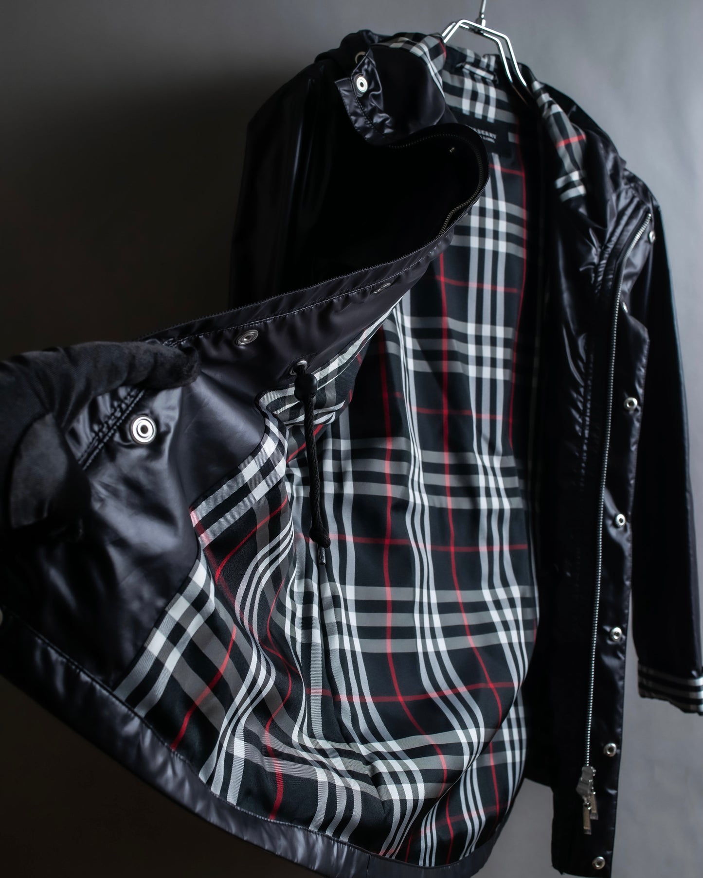 "BURBERRY Black Label" Checked nylon gather hooded blouson