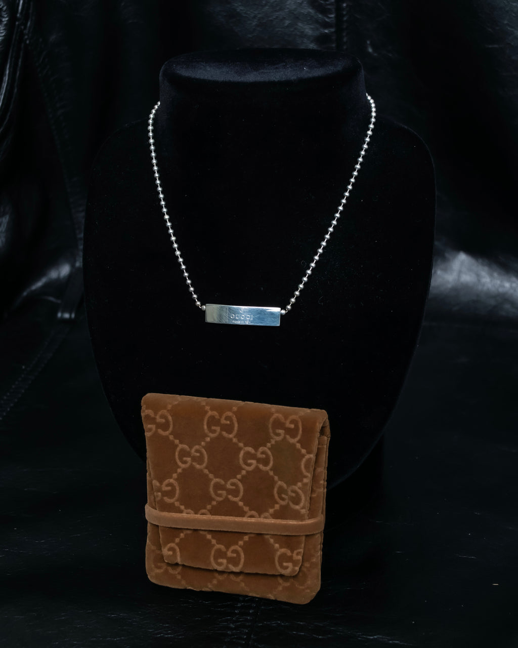 "GUCCI" Ball chain logo engraved plate bracelet