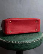 "BURBERRY" Bright red square silhouette leather handbag
