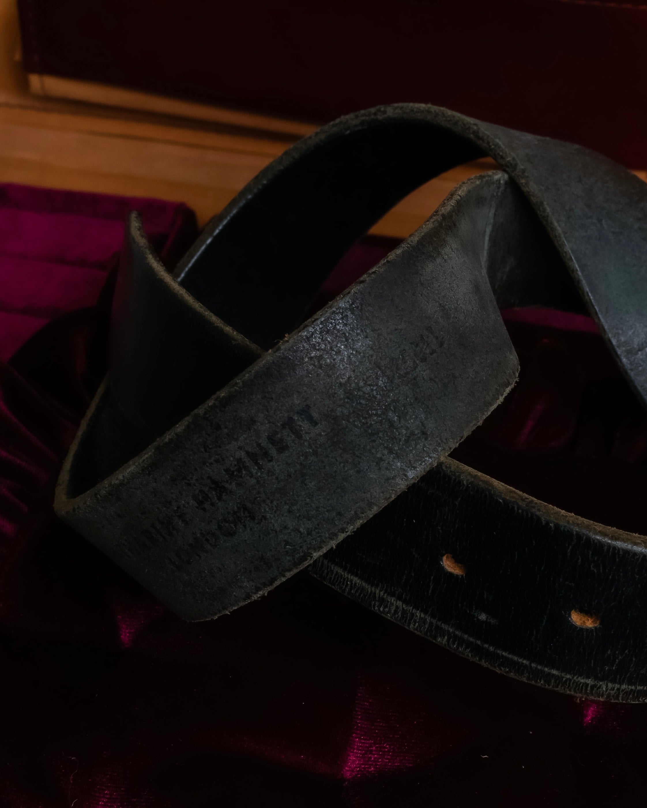 "KATHARINE HAMNETT" Vintage aged silver buckle leather belt