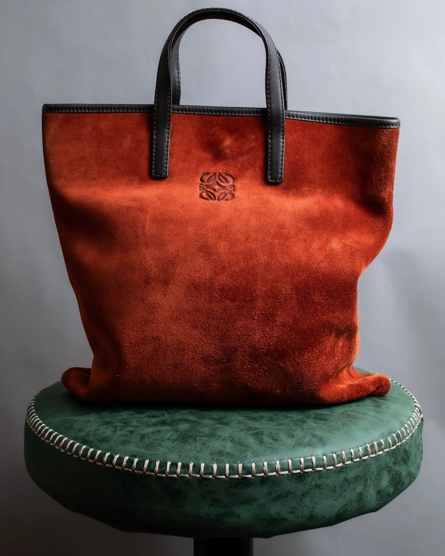 "LOEWE" Anagram logo engraved suede leather tote bag