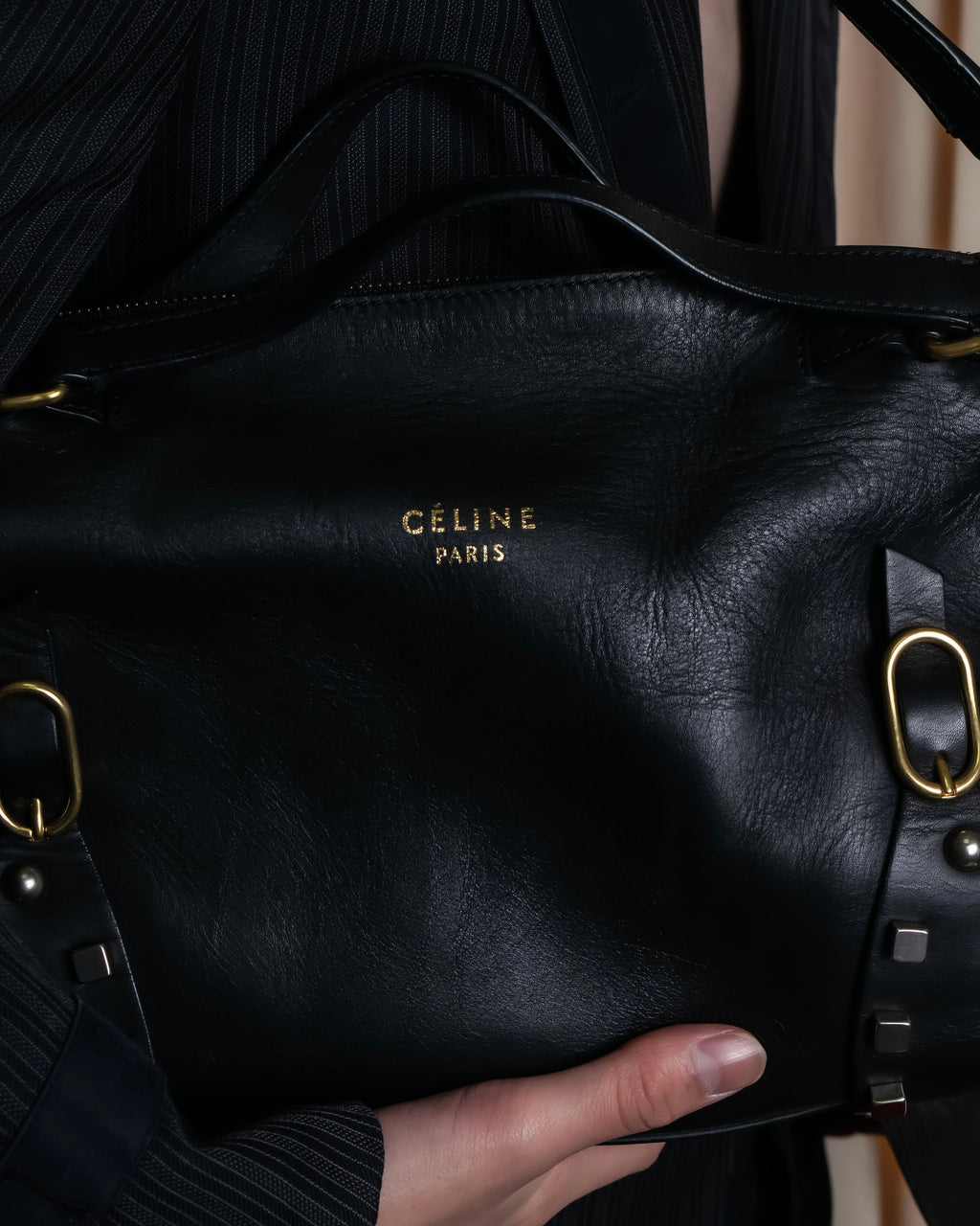 "CELINE" Various studs horizontal leather 2way bag