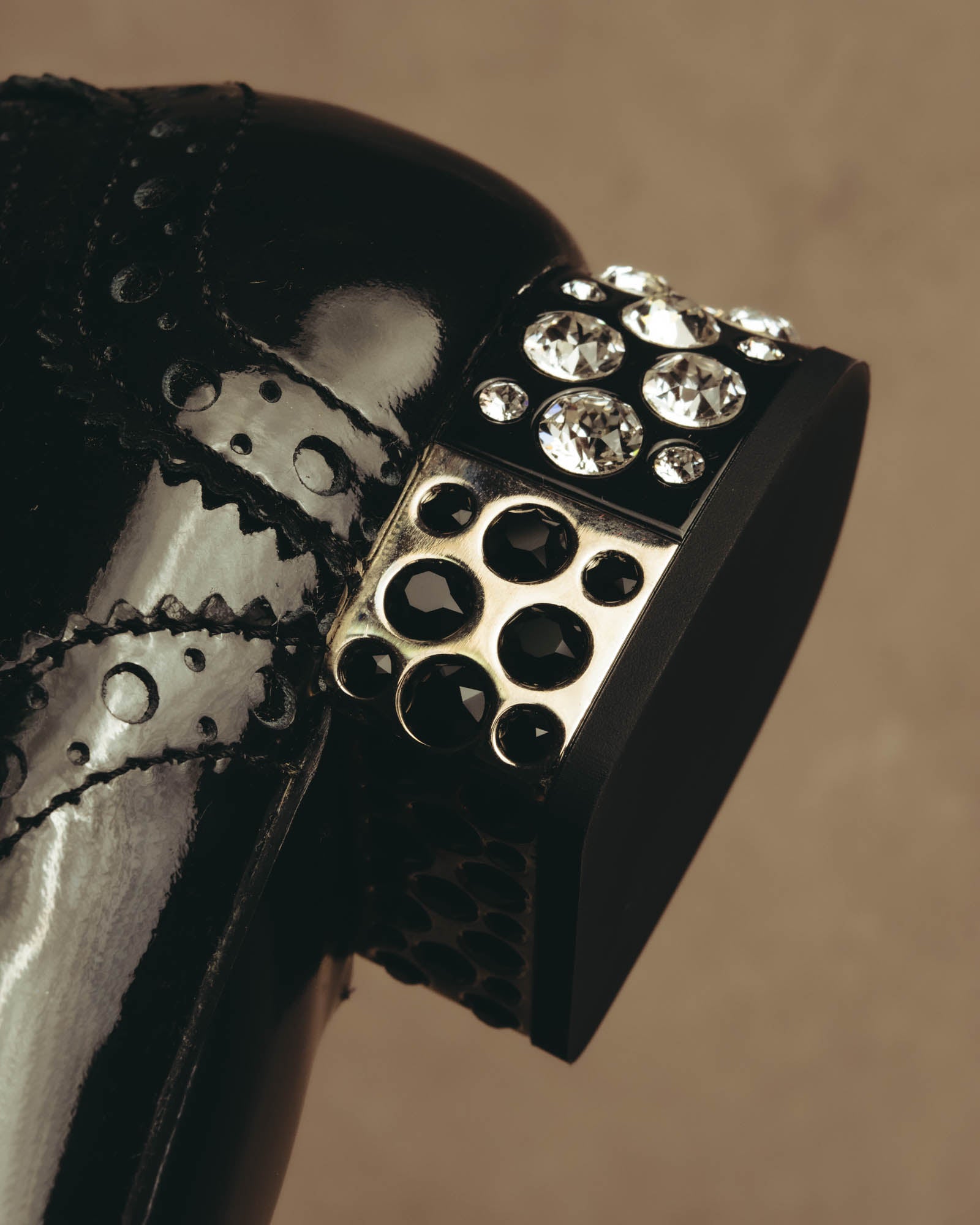 -SPECIAL- “Miu Miu” 2010’s Crystal embellished heel patent leather brogue shoes