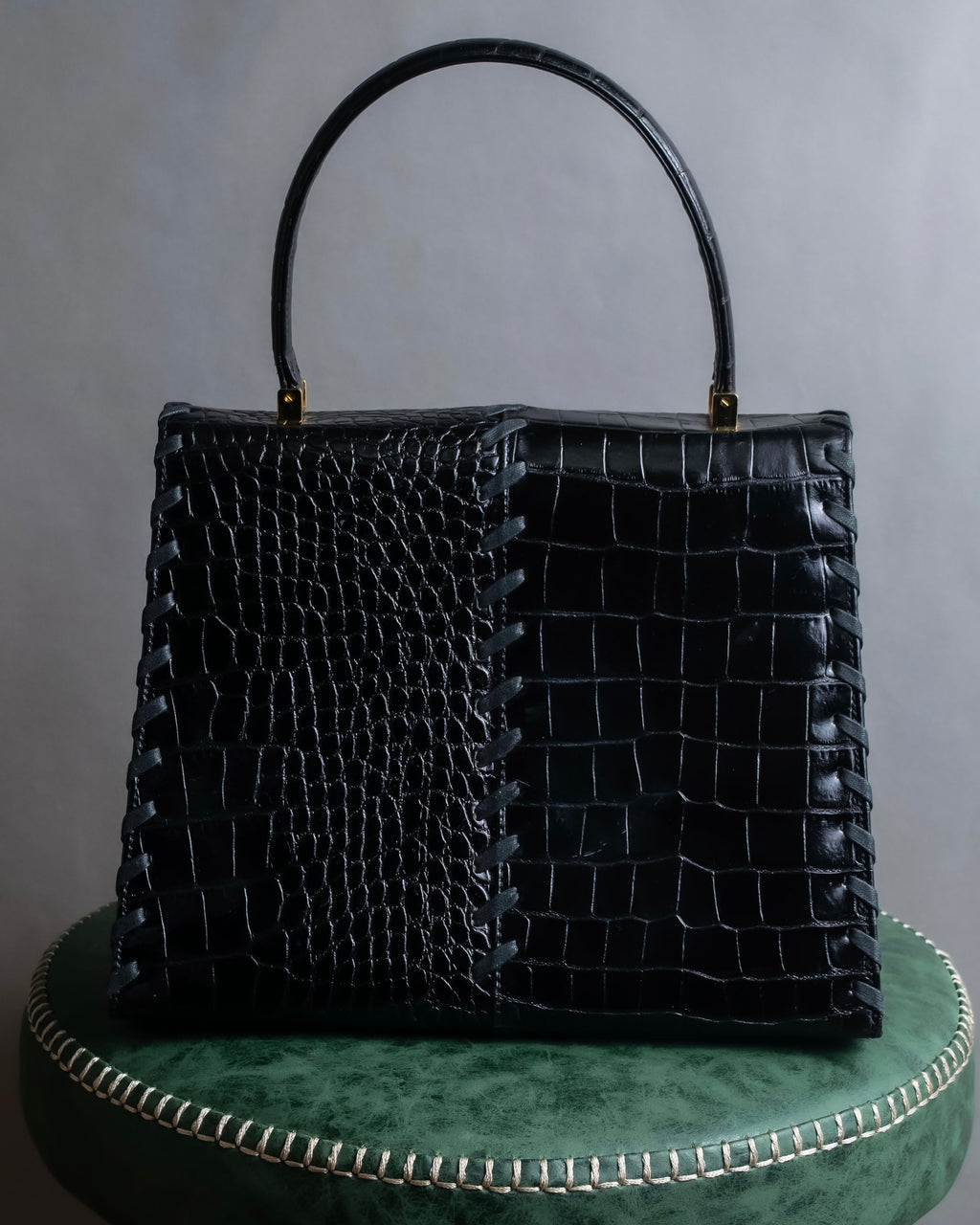 "YVES SAINT LAURENT" Braided stitch design crocodile embossed leather one-handle bag