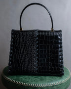 "YVES SAINT LAURENT" Braided stitch design crocodile embossed leather one-handle bag