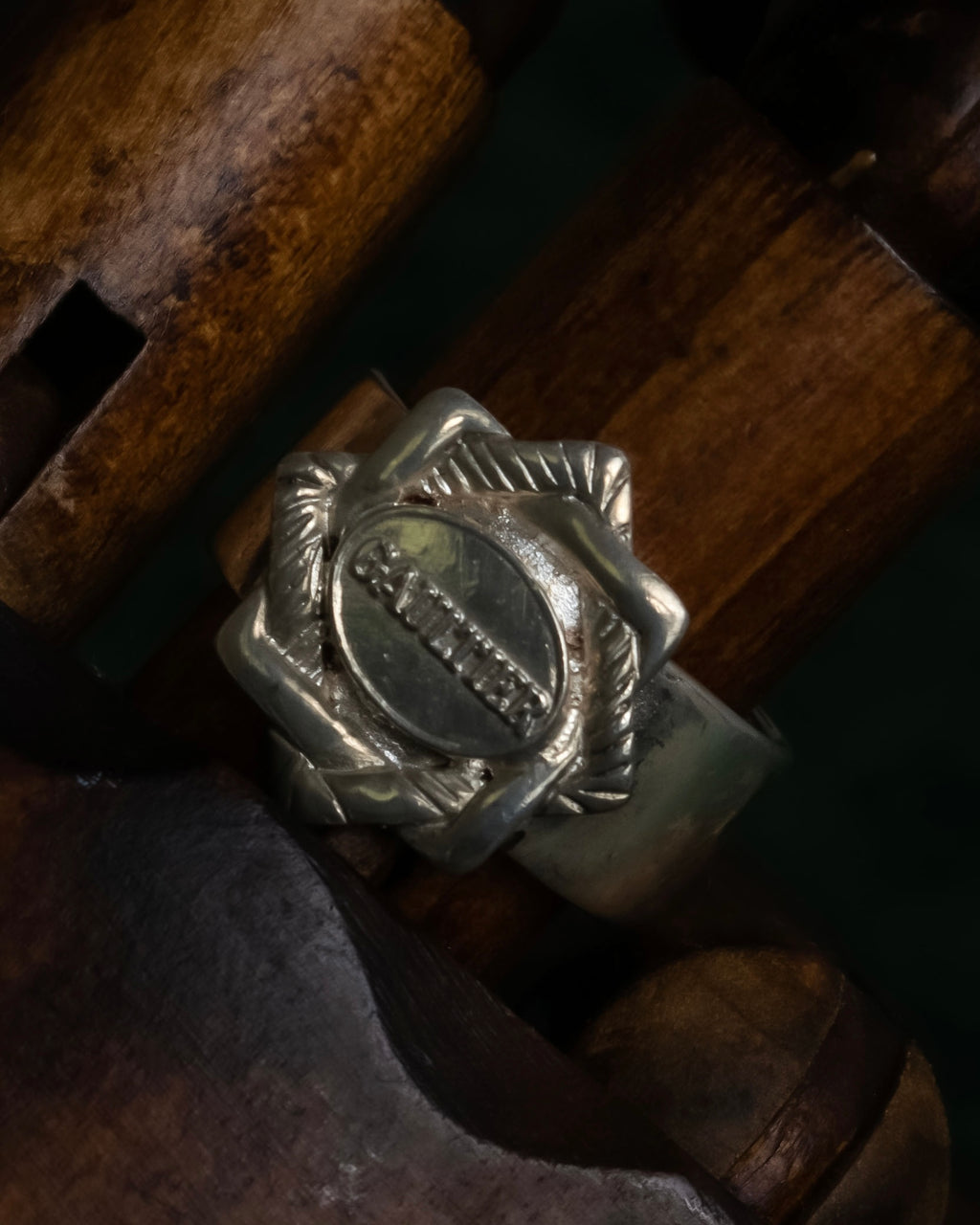 "JEAN PAUL GAULTIER" Logo engraved oval motif silver 925 rope ring