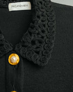 -SPECIAL- “Yves Saint Laurent” 90’s crochet collar pearl button knit pullover