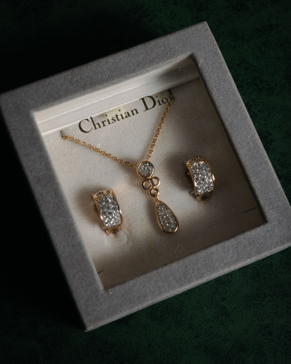"Christian Dior" 00’s crystal pave cd drop necklace and earrings set